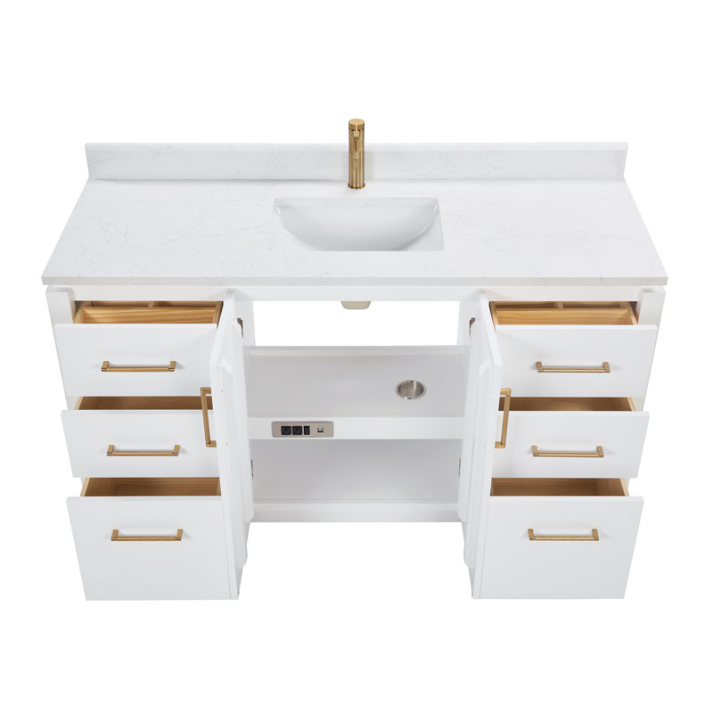 San 60'' White and Gold Freestanding Single Bathroom Vanity