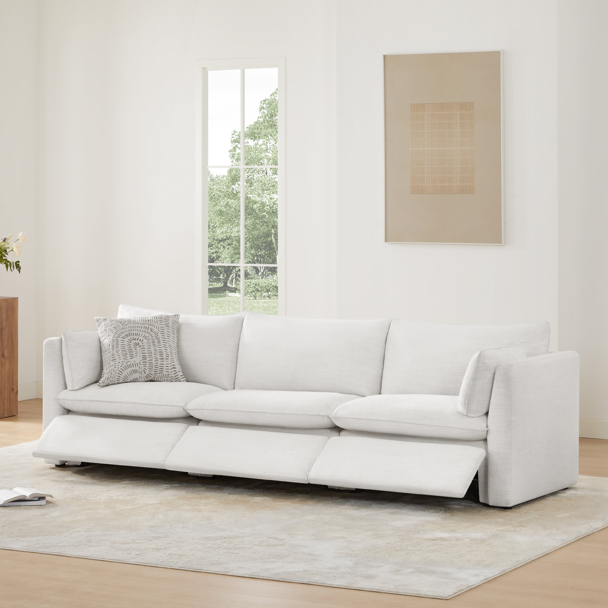 Greylan 114" 3 - Piece Modular Power Reclining Sofa, Cream, 35"H x 114"W x 35"D, 3