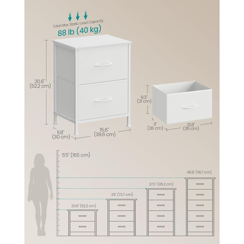 39.6 cm W Particle Board Bedside Table, White