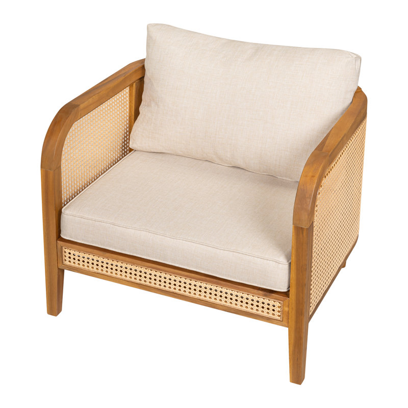 Cleothis Patio PE Rattan Lounge Chair With Acacia Wood Frame, Teak