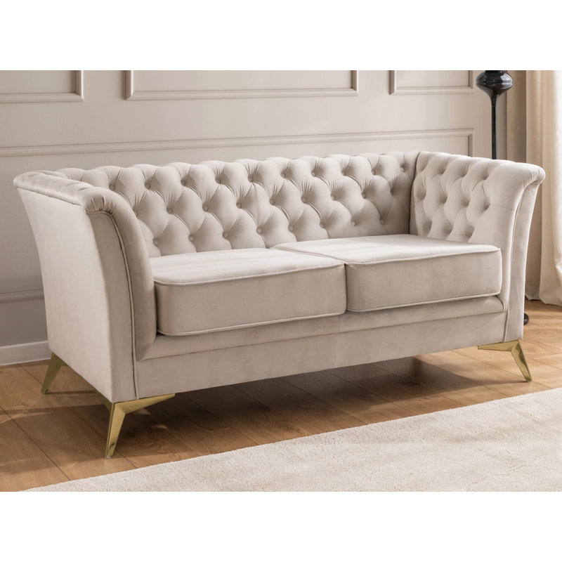 Whitby 2 Seater Velvet Loveseat, Beige, Gold