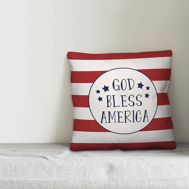  Coussin intérieur / extérieur God Bless America, 18 po x 18 po, polyester