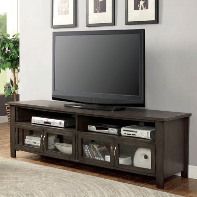 Tv Console Featuring Transitional Design, Dual Cabinet, Open Shelves, 3mm Tempered Glass And Rear Wiring, Gray Finish Of Style, Cabinet Setup, Two Wiring Access