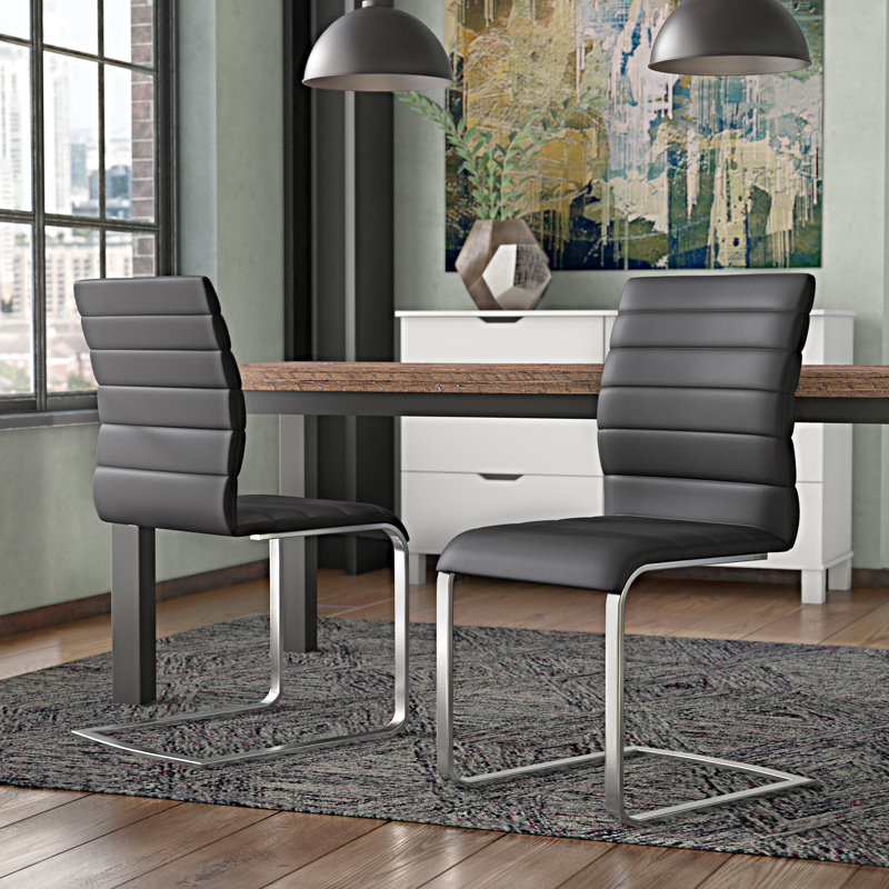 Abdulrhaman Contemporary Upholstered Armless Side Chair in Stainless Steel, Gray
