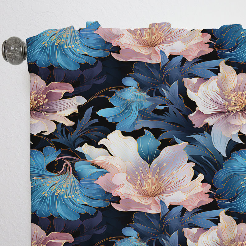 Baylen Ultramodern Botanic Floral Pattern VI - Floral Curtain - Velvet Room Darkening - 1 Panel, 52" W x 95" L