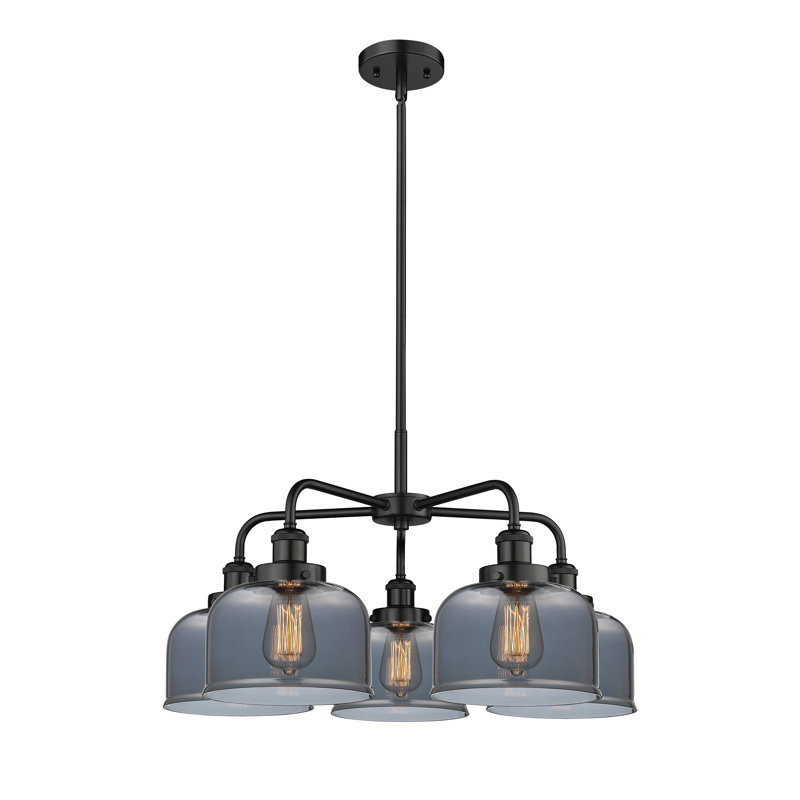 Lustre en verre à 5 lumières Bell, Plaqué couleur fumée, Noir mat