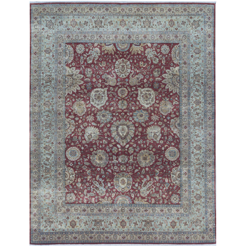 Tapis rouille et bleu clair noué à la main de haute qualité
