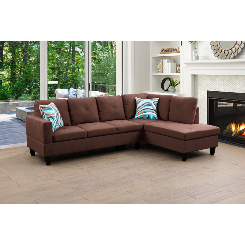 Lorenzina 2 - Piece Upholstered Sectional, Brown Fabric, Right Hand Facing