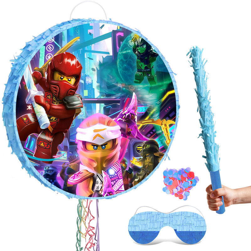 4 Pcs Ninja Piñata, Ninja Themed Party Round Pinata Bundle