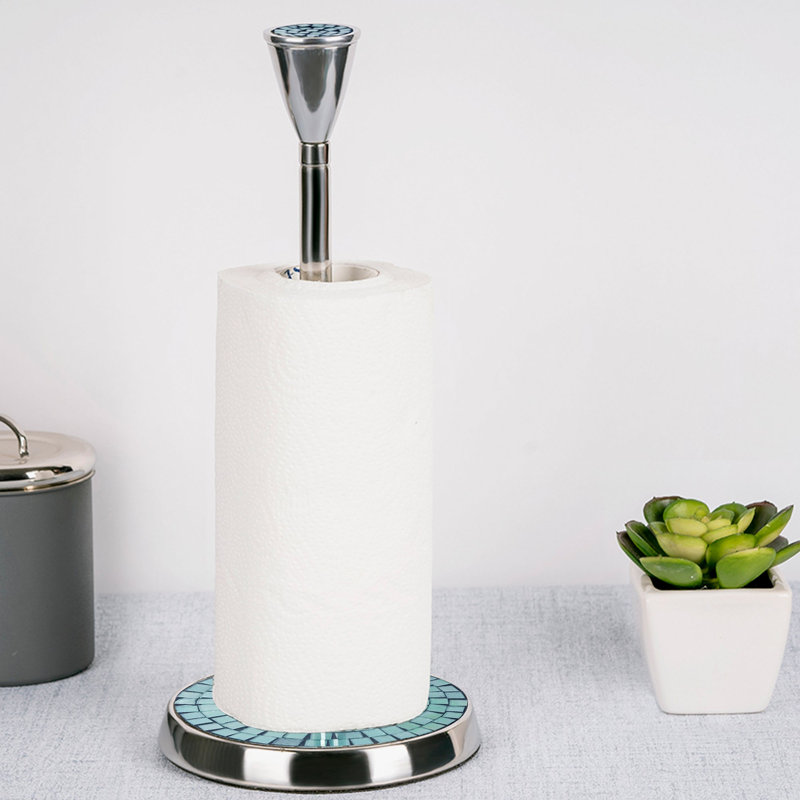 Porte-essuie-tout en acier inoxydable | Distributeur de papier essuie-tout à une main avec base lestée Easy Easy Turquoise mosaïque, finition chromée