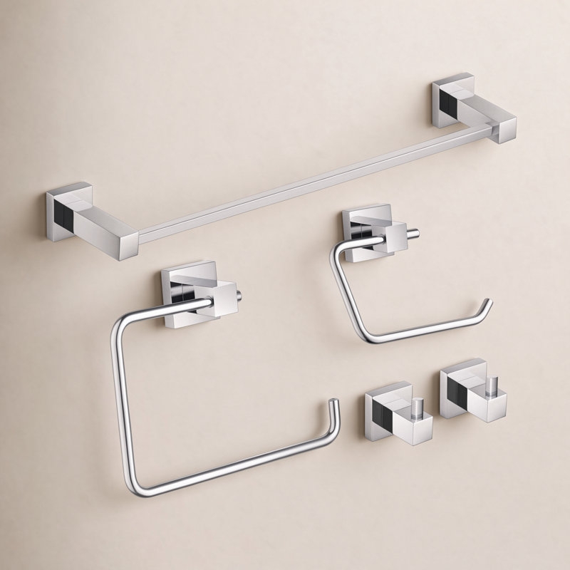 Cube 5 - Piece Bathroom Hardware Set, Chrome