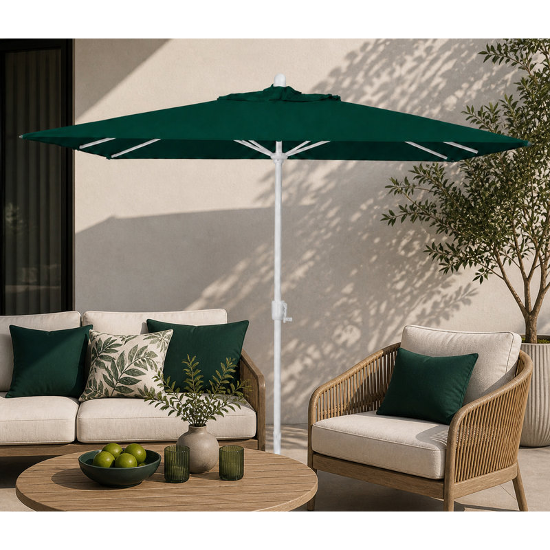 Olivier 116.7'' x 78.7'' Rectangular Market Umbrella, Canvas Forest Green Sunbrella® Canvas, White Sand