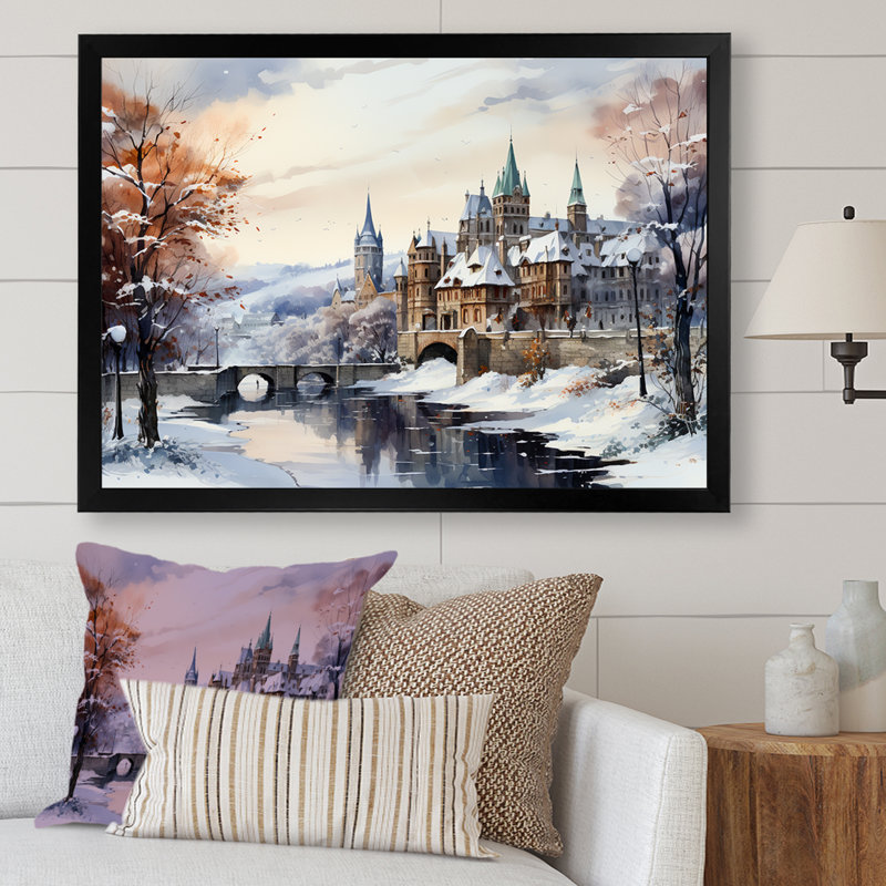 «Wonderful Village Winter At Christmas I - Winter Landscape», art mural, Cadre d'angle fermé noir, H 12 po x l 20 po x P 1 po