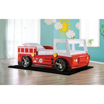 Twin Race Car Design Bed Modern Novelty Style With High Gloss Finish Metal Structure Included Slat Kit Red Finish