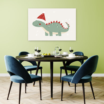 Cute Christmas Dinosaur Abstract Contemporary Animal Winter Wall Art Print by Mathieu - Wrapped Canvas Print