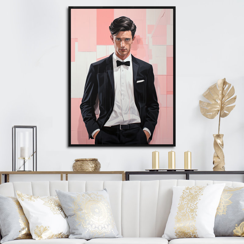 Ikhra Pink Fashion Man Chic II, reproduction d'art sur toile, H 20 po x l 12 po x P 1 po, Cadre flottant noir