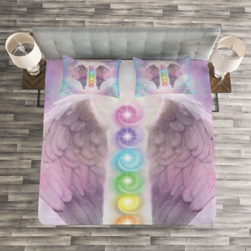 Abryl Purple/Pink/Yellow Microfibre Bedspread Set, 220 x 264 cm