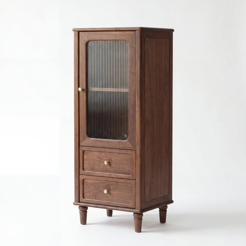 Bibliothèque traditionnelle en noyer noir 15,75 "avec porte cannelée en verre, tiroirs