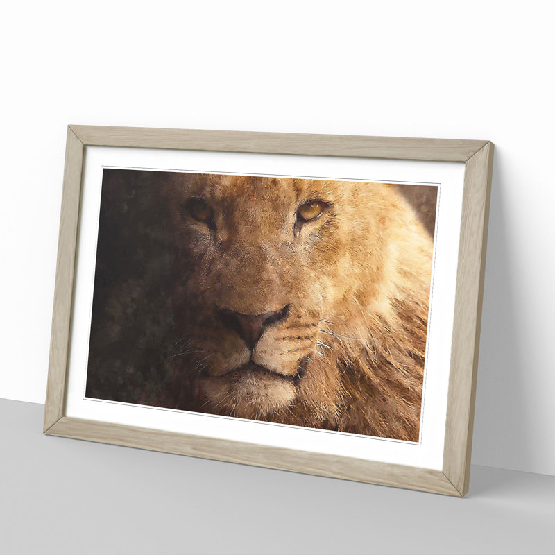 Lion Vol.3 - Picture Frame Graphic Art, 27cm H x 36cm W x 2cm D, Oak Framed