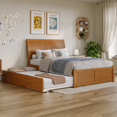 Lit double à panneau en bois massif avec lit gigogne Nystead de Charlton Home®