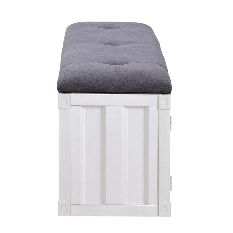 Banc de chambre industriel gris et blanc avec siège polyvalent et verrou fonctionnel
