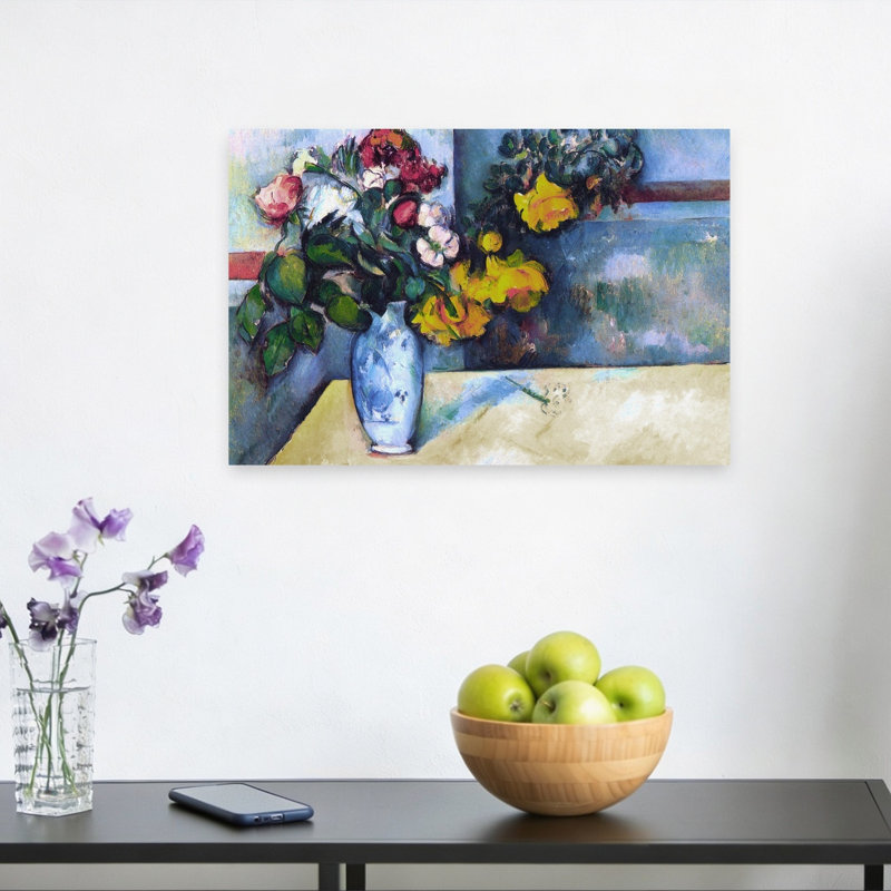 Still Life: Flowers In A Vase Classic Traditional Contemporary Rose Flower Wall Art Print by Paul Cezanne - 1 Piece Wrapped Canvas Wall Art