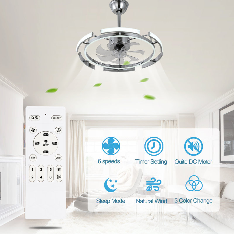 Ludovico 24" DIY Shape Adjustable Ceiling Fan with Lights Remote and APP Control, Chrome