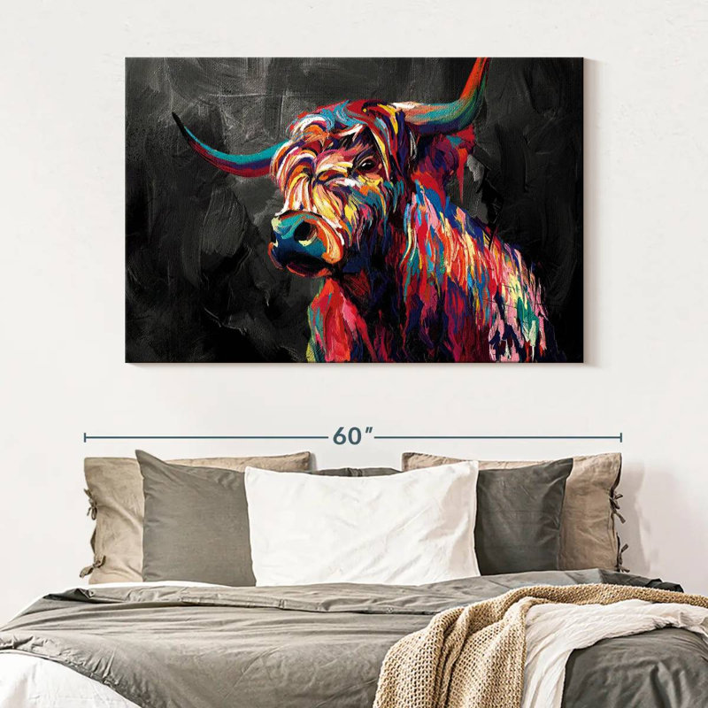 Vache abstraite sur toile, H 34 po x l 51 po x P 1,25 po