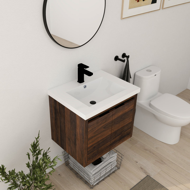 Meuble-lavabo mural simple 24 po Zalet, Brun, 24"