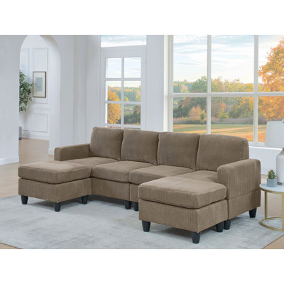 Savannah Modular Corduroy Sectional Sofa With Ottoman