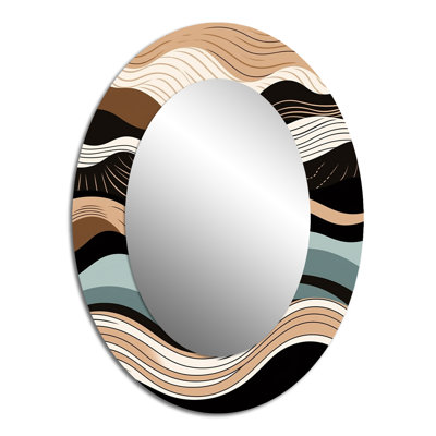 Teal Black Line Art Elegance I - Miroir mural ovale bleu sarcelle