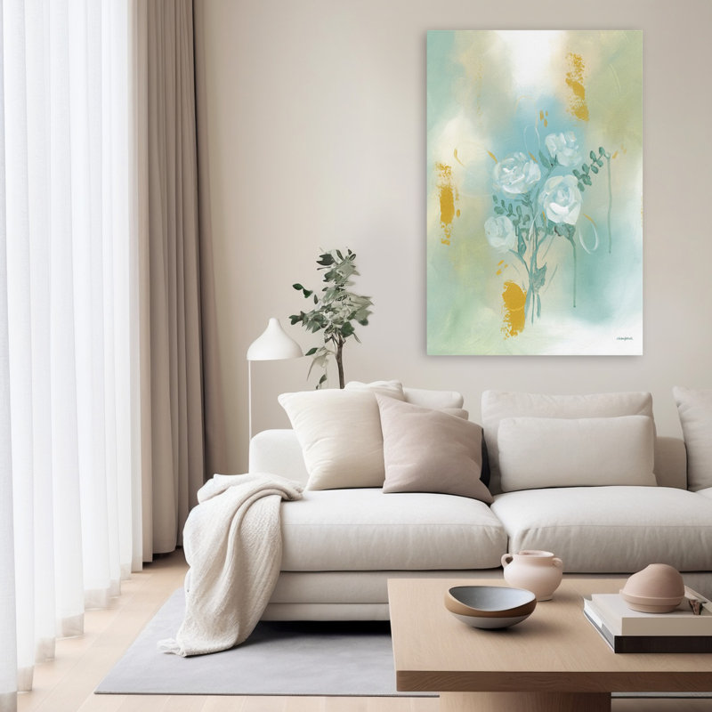 Coups de pinceau de la lumière - art floral abstrait vert contemporain, H 40 po x l 60 po