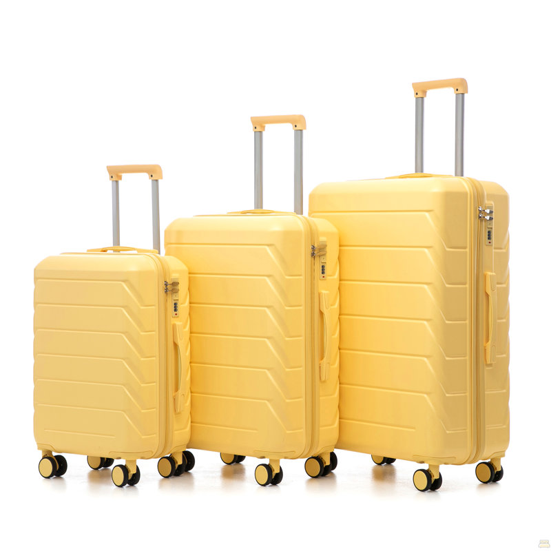 20 po / 24 po / 28 po 3 pièces / ensemble en valise à roulettes ABS, couleur assortie, avec serrure à combinaison (jaune)