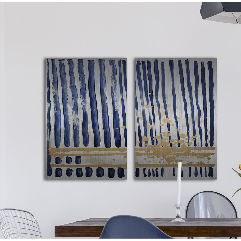 « blue verticals », ensemble de parvez taj, multi-pièces sur toile, H 18 po x l 12 po x P 1,5 po, Métal
