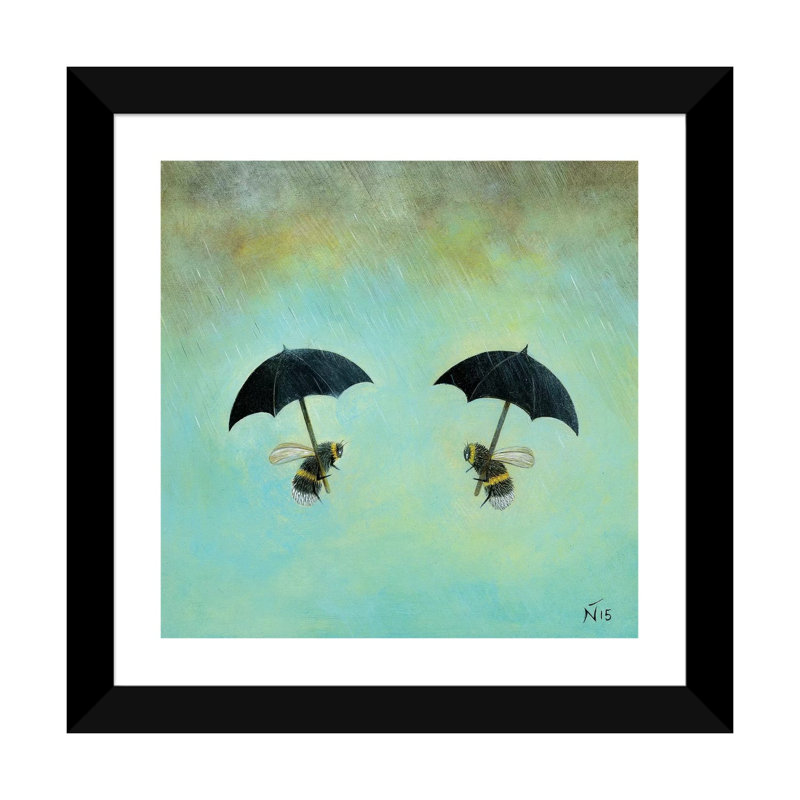 «Rainy Day Conversation» par Neil Thompson - impression d'art graphique, Papier encadré noir, H 16 po x l 16 po x p 1 po
