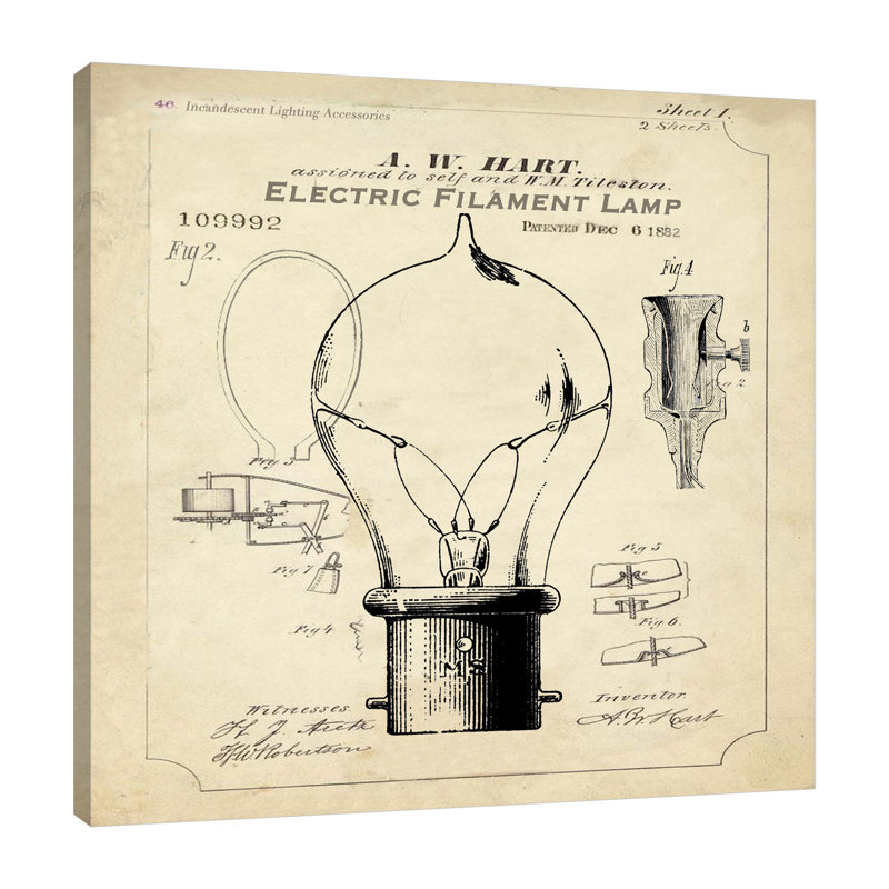 «Industrial Brevet: Light Bulb» par Tre Sorelle Studios, reproduction d'art graphique sur toile, H 30 po x l 30 po