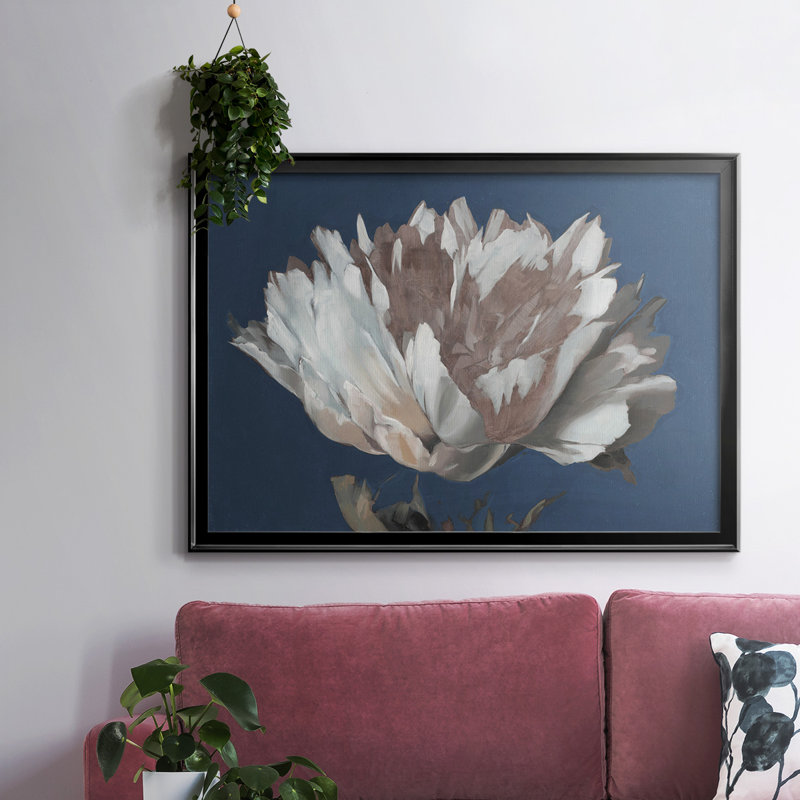 Toile tendue avec cadre pivoine blanche, Noir, H 30 po x l 44 po x P 1,5 po