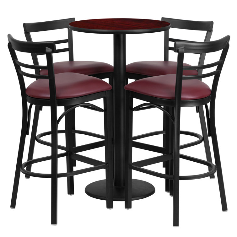 Naro 24'' Round Laminate Table Set with Round Base and 4 Ladder Back Metal Barstools