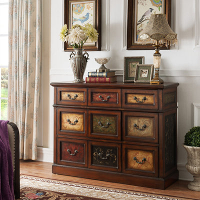 Vintage Hand-Painted Nine-Drawer Accent Chest