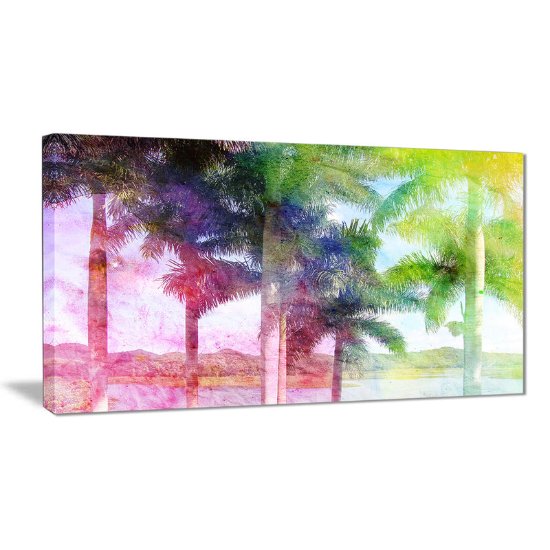 " Green Retro Palm Trees ", 16' H x 32" W x 1" D, Wrapped Canvas