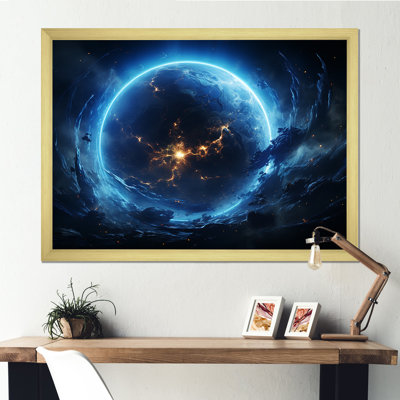 White And Blue Cosmic Space Landscape II - Space Planet Wall Art