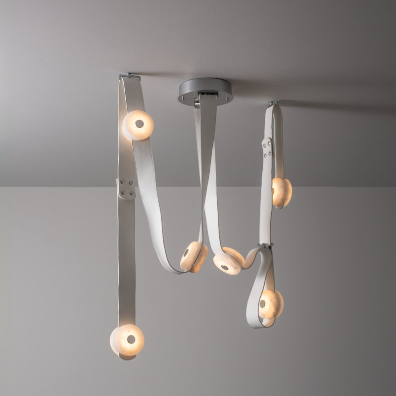 SNAPS 6 - Light LED Pendant by Andy Morter, Sterling, White Leather