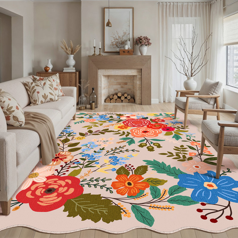 Laura Modern Floral Beige Area Rug, Rectangle 5' x 7'6", Beige