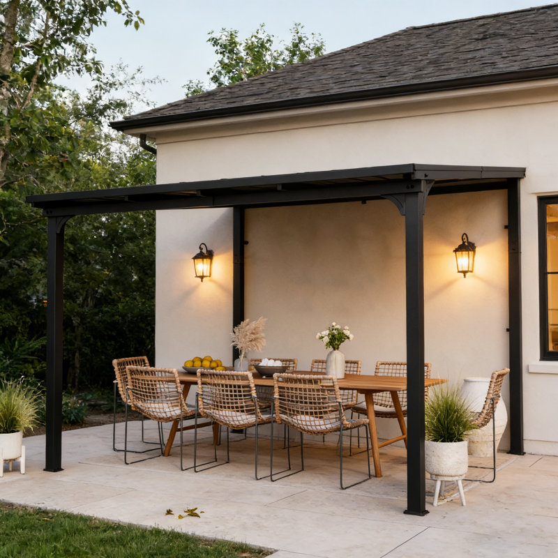 Belmont Lean To Outdoor Patio Gazebo With Steel Slope Roof,EROMMY Hardtop Wall Mounted Metal Frame Pavilion