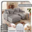 Upholstered Chaise Lounge Chairs Corduroy Double Chaise Sofa With Console USB Ports and 2 Cup Holders-2017461601