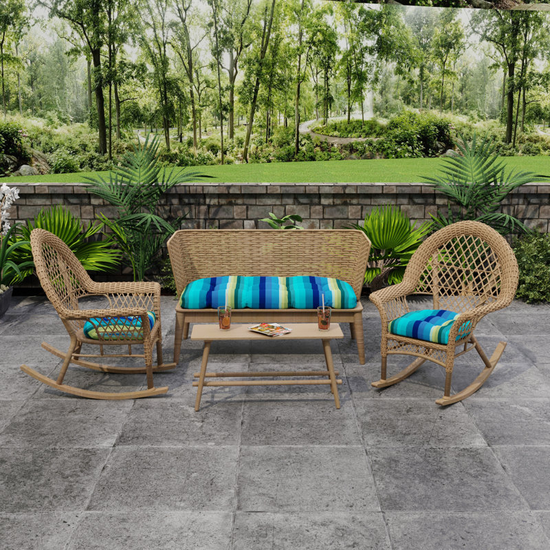 Outdoor Wicker Cushion Set for Bench and 2 Seats, Islip Teal