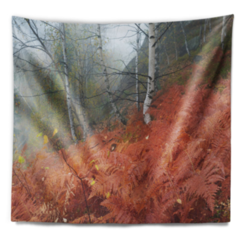 Paysage avec fougère rouge en tapisserie brumeuse, H 68 po x l 80 po