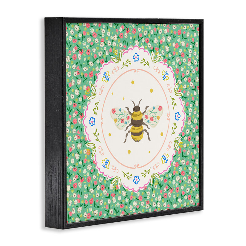 «Spring Bee Delicate Florals», estampe numérique, design par Angela Steahling, Giclée encadrée noir minuit, H 12 po x l 12 po