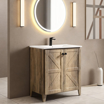 Meuble sous-sol pliant gris antique de 76 cm avec lavabo en céramique, fonction de pliage gain de place, panneaux à faibles émissions, aspect mat, charnières hydrauliques à fermeture douce de style américain, installation simple.