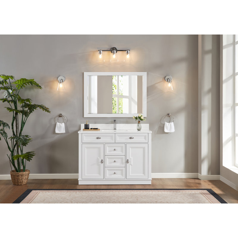 48" Solid Wood Sink Vanity  With 1' Artificial Stone Top, Polished Chrome, White
